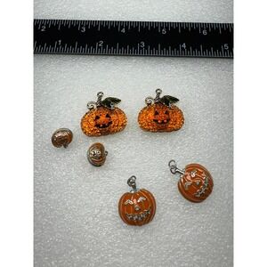 Halloween Pumpkin Charms Set Orange Glitter Enamel Jack O Lantern Jewelry Making